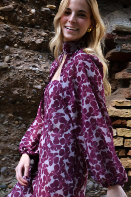 Vestido mangas desmontables estampado flores hawaianas