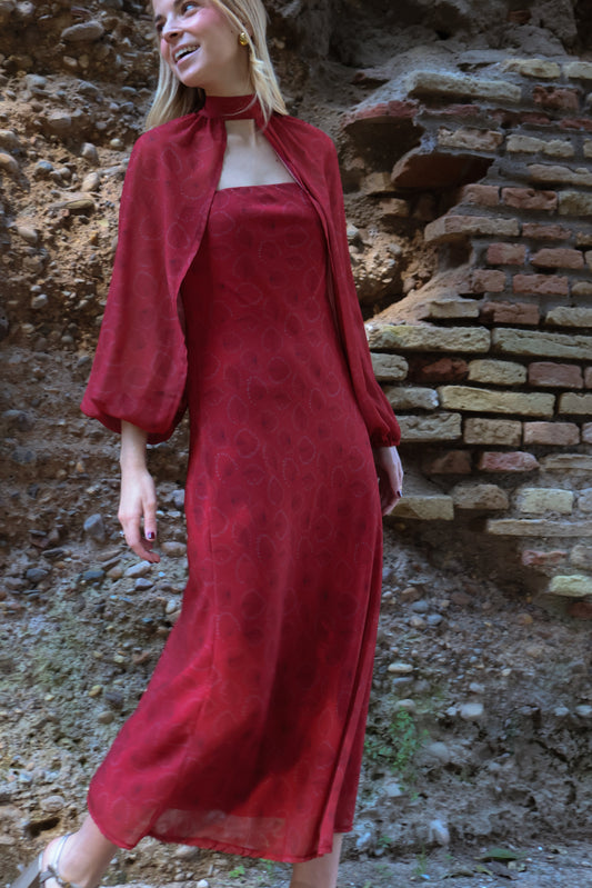 Vestido mangas desmontables estampado flores rojo