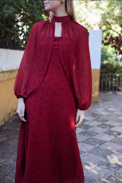 Vestido mangas desmontables estampado flores rojo