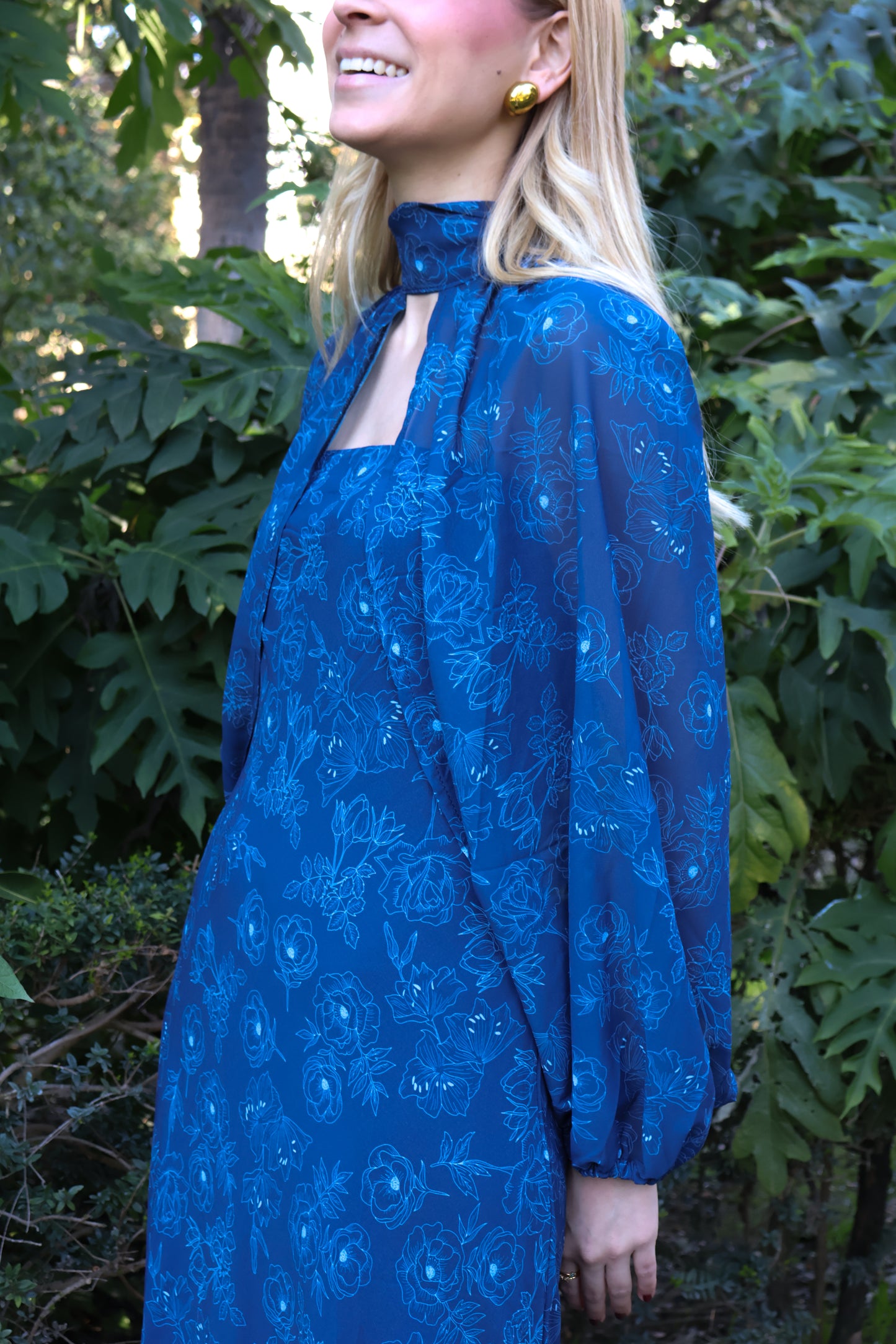 Vestido mangas desmontables estampado flores azul marino