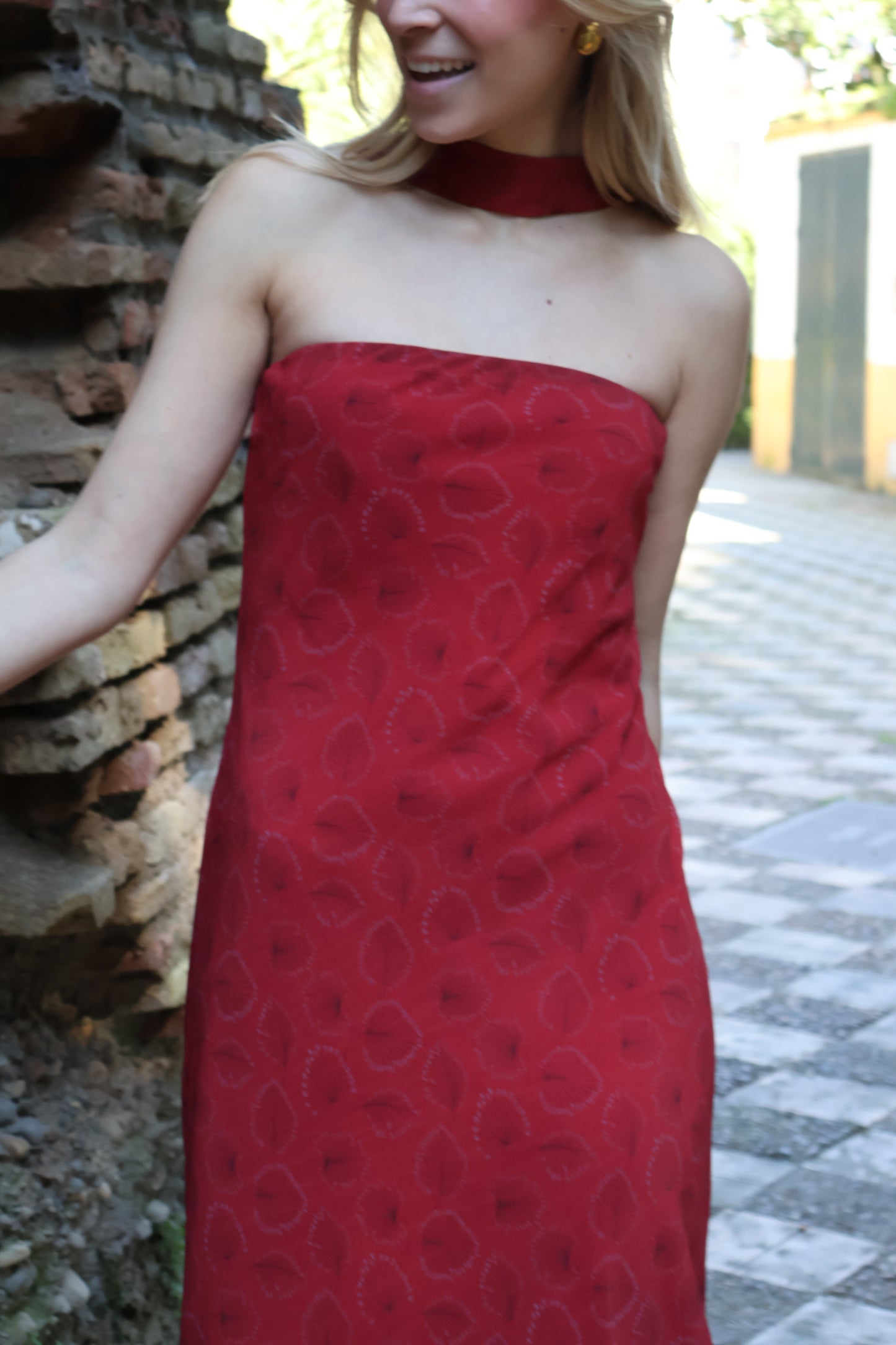 Vestido mangas desmontables estampado flores rojo